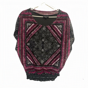 𝅺MAGENTA black white boho cap wing sleeve lace top blouse